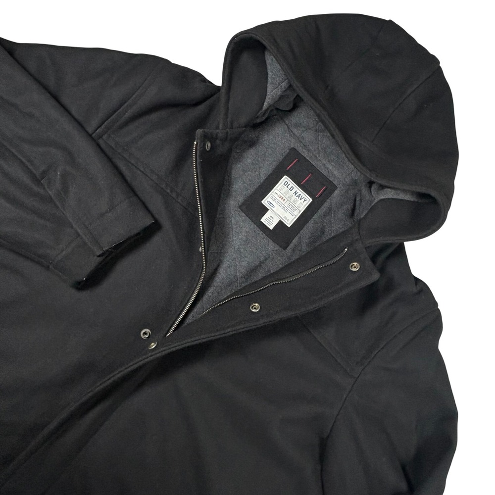 Vintage Y2K Old Navy Men's XXL Hooded Wool Blend Car Coat Black 70% Wool